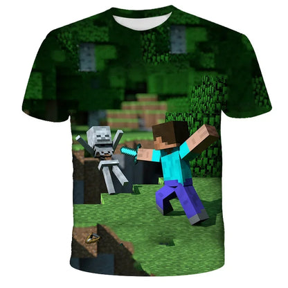 3D Printed Casual Summer Cute Boys Girls Building Blocks Cartoon T-shirt Boys T Shirt Minecraft Popular Tops Inside Outside Mc