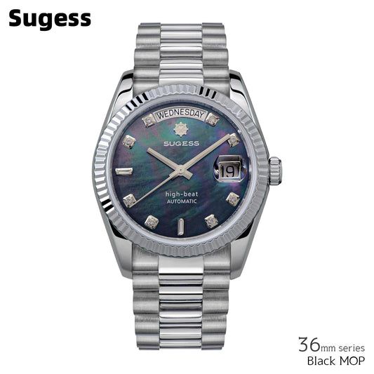 Sugess 36mm Mens of Watch Automatic Dandong Peacock SL3034 Day Movement Sapphire Glass 100m Waterproof Wristwatches MOP Date New