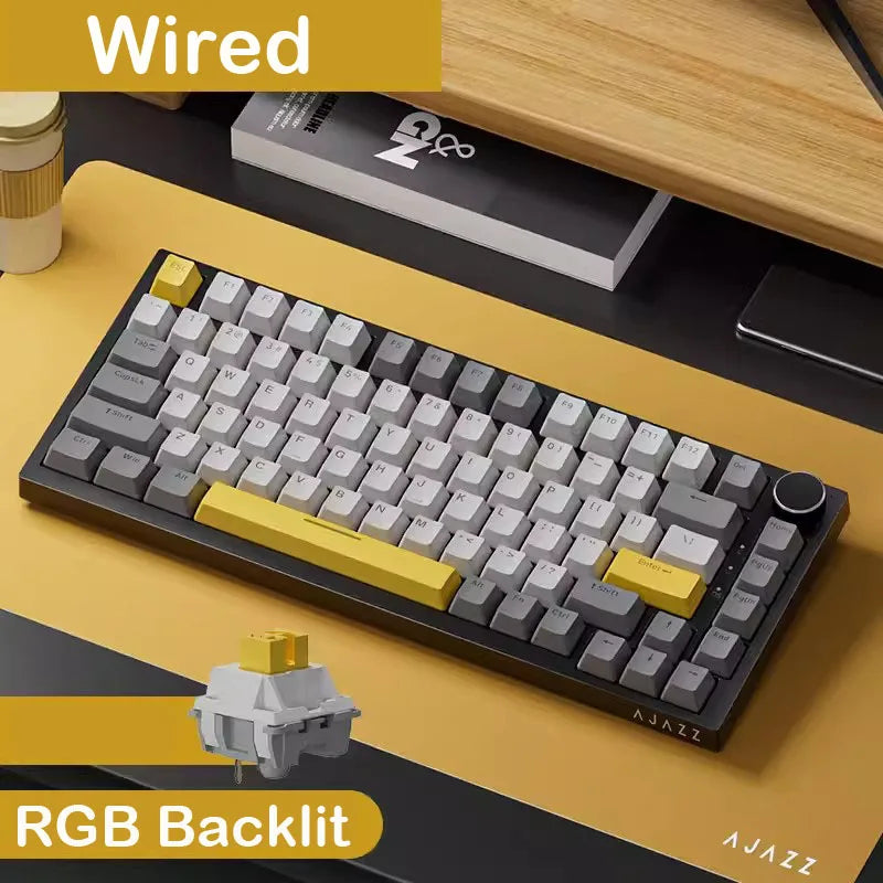 AJAZZ AK820 Tastiera meccanica con layout compatto 70%/illuminazione RGB/switch hot-swappable, con connessione cablata, wireless e Bluetooth