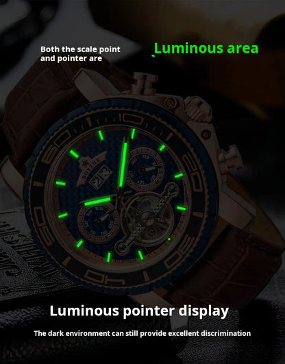 BOYZHE Brand Luxury Tourbillon Mechanical Watch Men Sports Leather Strap Waterproof Classic Date Week Automatic Sapphire Watches