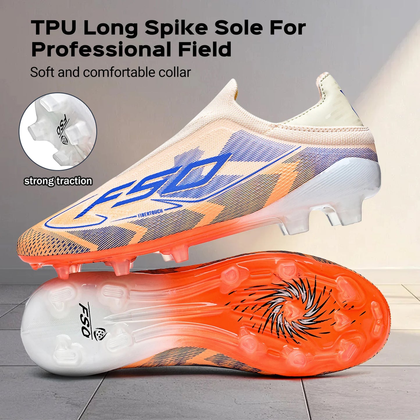 Anti-Slip AG/FG Soccer Boots, TPU Shock Absorption Sole, Durable PU Fabric Upper, Teen Boys and Girls Professional Field Sneakers