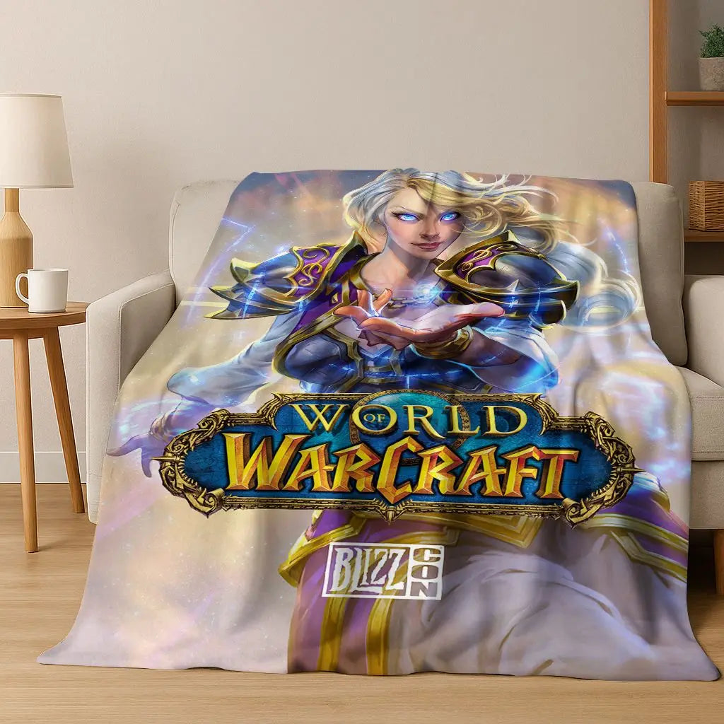 WOW World of Warcraft Arthas Demon Illidan Sylvanas flanellen deken, comfortabele zachte plaid voor thuis, slaapkamer, bed, bankovertrek of cadeau