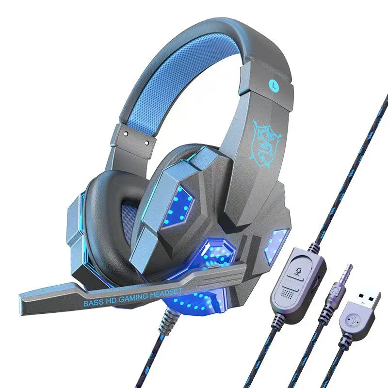 Auscultadores Gaming HOMEFISH SY830MV RGB com Microfone – Auscultadores Gaming Over-Ear com Fio para PC, PS5, Xbox e Nintendo Switch, Headset Esports Leve com Som Surround 3D