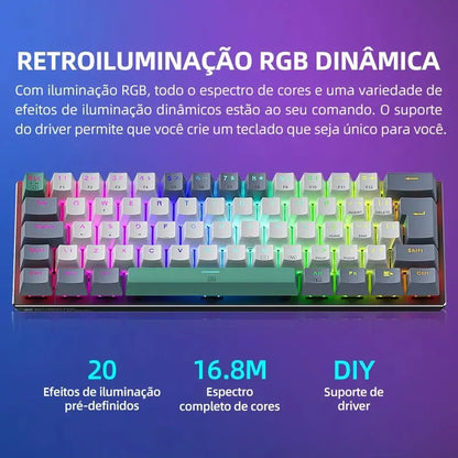 Teclado Mecânico Mini Machenike K500-B61 60% Layout ABNT2, Retroiluminação RGB, Hot-swappable, NKRO, Teclado Gaming com Fios para PC Gamer