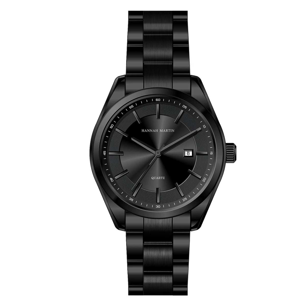 Orologio al quarzo HANNAH MARTIN, 40 mm, da uomo, cinturino in acciaio inossidabile nero, impermeabile fino a 3 bar, stile sport-chic