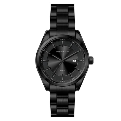 Orologio al quarzo HANNAH MARTIN, 40 mm, da uomo, cinturino in acciaio inossidabile nero, impermeabile fino a 3 bar, stile sport-chic