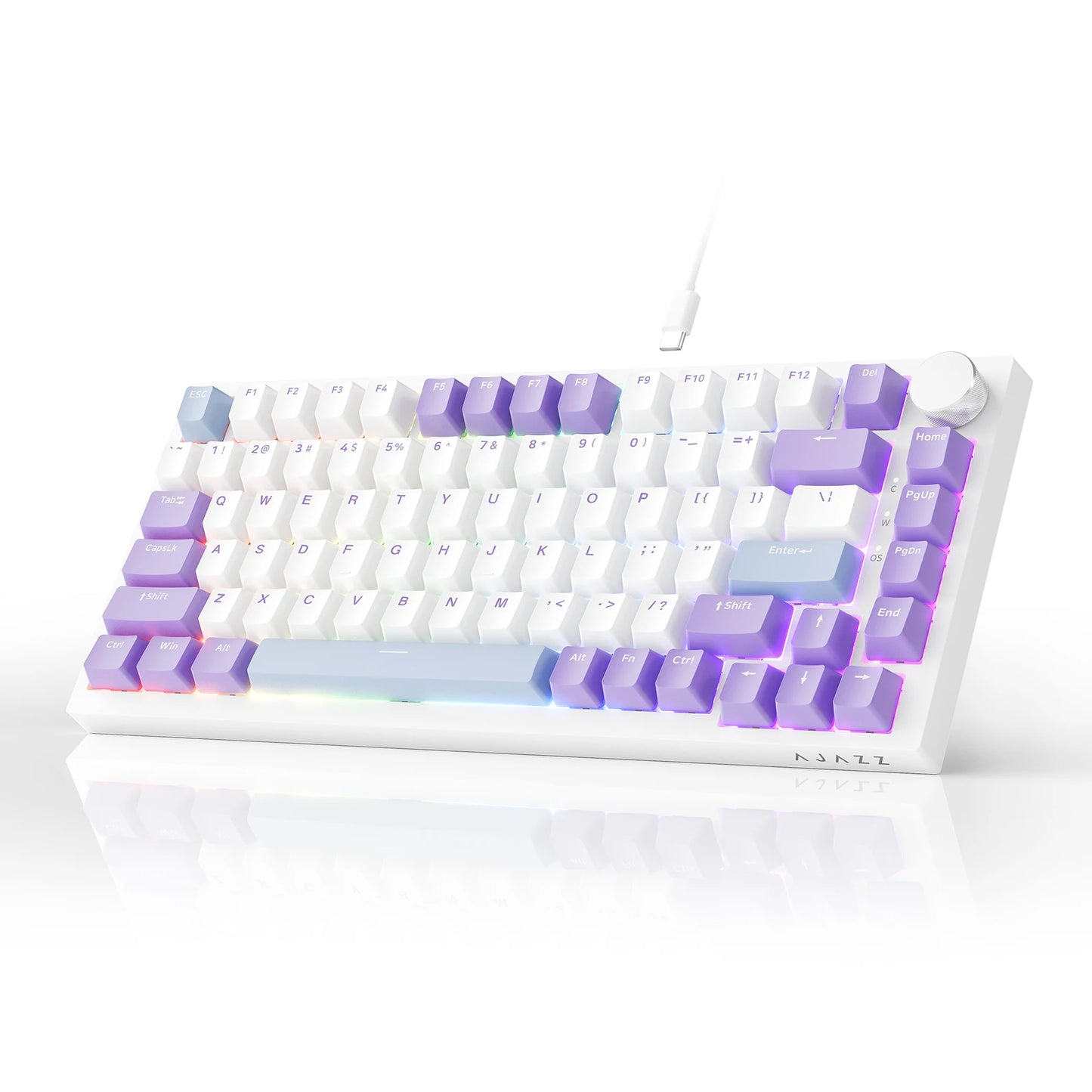 AJAZZ AK820 75% Wired Mechanical Keyboard: Hot‑Swappable, RGB/White/Ice‑Blue Backlit, Volume Knob Control | For Office & Gaming
