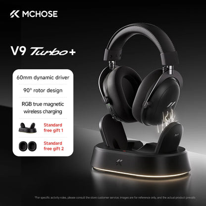 MCHOSE V9 Turbo + Wireless Gaming Headset 60mm 7.1 Surround Sound Professional Esports Headphones With RGB Charging Base