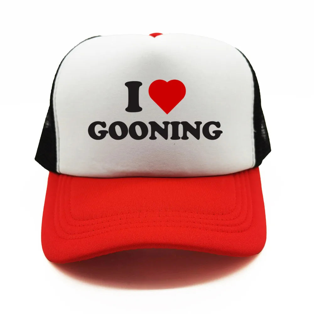 Casquettes de baseball humoristiques « I Love Gooning » – Casquette d'été tendance pour homme en maille, casquette de camionneur humoristique, casquettes unisexes d'extérieur en maille MZ-080