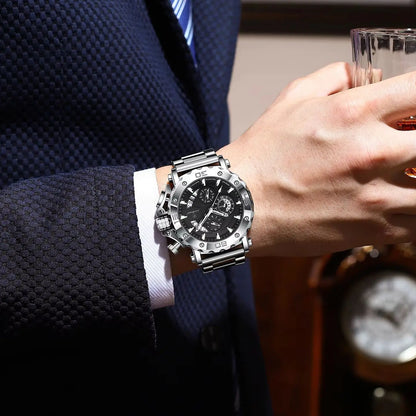 Reloj de lujo para hombre POEDAGAR, luminiscente, hermético, cronógrafo, con fecha, acero inoxidable, cuarzo, Reloj