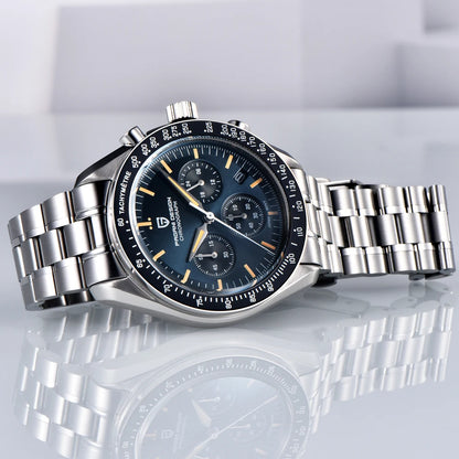 Reloj para hombre PAGANI DESIGN «New Moon» – Reloj de cuarzo de lujo, cronógrafo, cristal de zafiro con tratamiento antirreflectante, bisel de cerámica, agujas luminiscentes