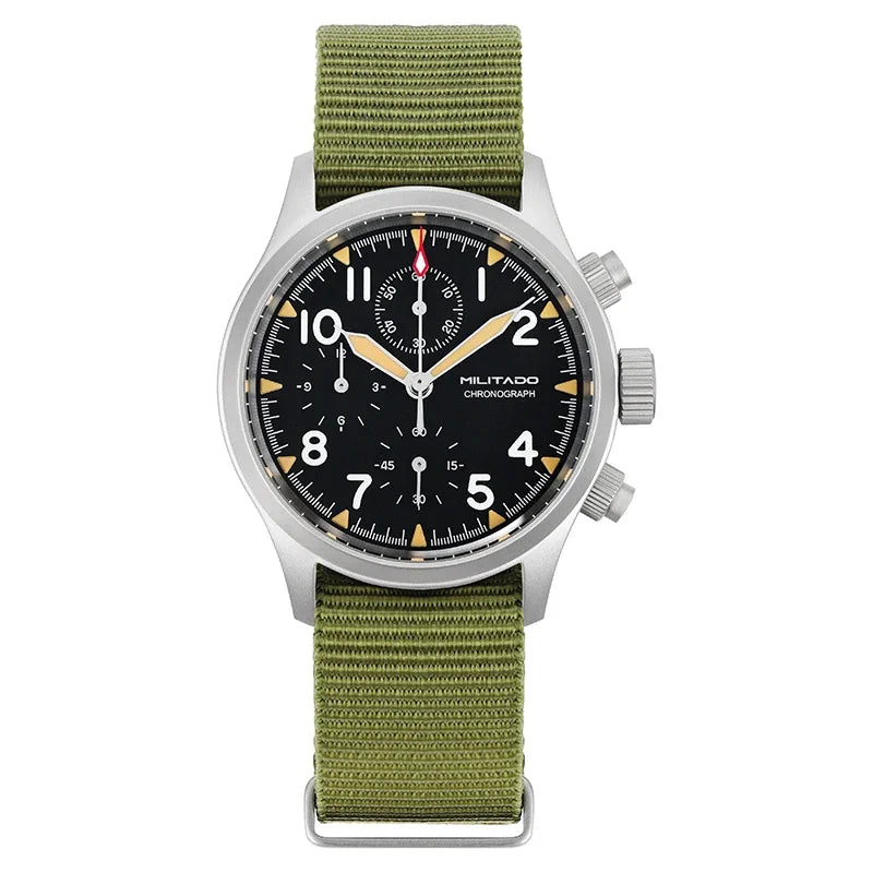 Relógio cronógrafo de quartzo Militado VK61 VK67 39mm, caixa em aço inoxidável 316L, 3 mostradores, impermeável 100M, relógio militar multifunções