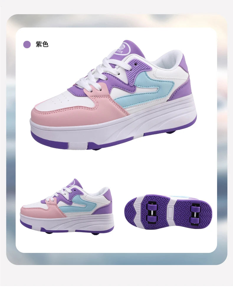 Children's Outdoor Sports Roller Skates Shoes Single Row Wheel Kids Sliding Shoes Four-Wheel for Boys and Girls