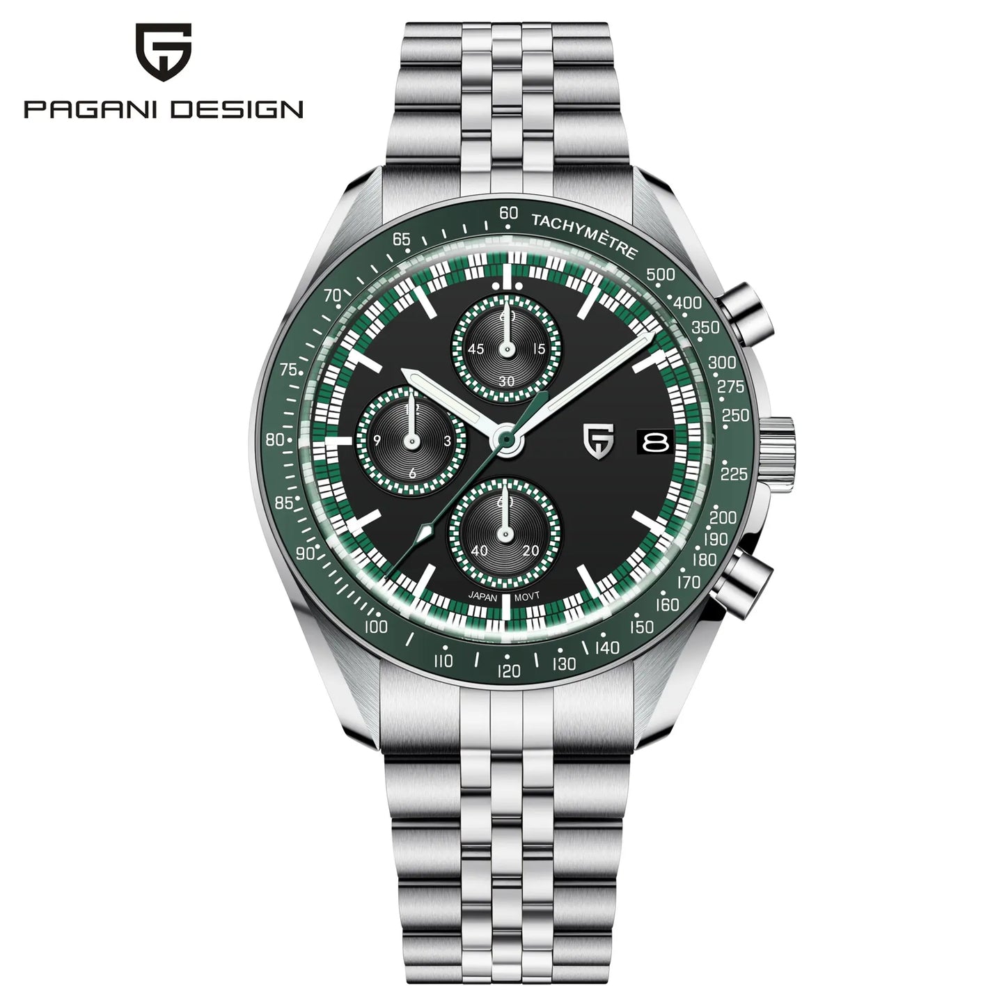 PAGANI DESIGN Top Luxury Men's Quartz Watch Business Elite VK67 Stainless Steel Sapphire Glass 100m Dive Calendar Luminous Watch