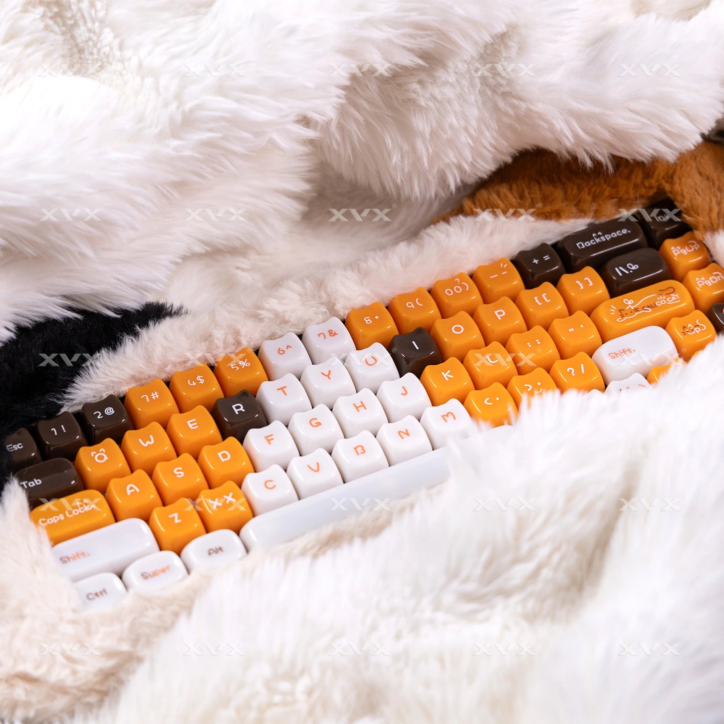XVX 148 teclas teclas con temática de gatos perfil MAO, teclas coreanas brillantes y adorables para teclado 61 64 68 78 87 96 98 104 108