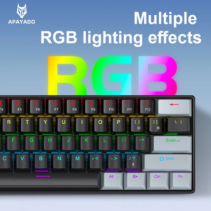Teclado mecánico gaming con cable APAYADO K61 60% Mini Phantom RGB, 61 teclas, switch rojo/azul, ergonómico y portátil para PC/portátil
