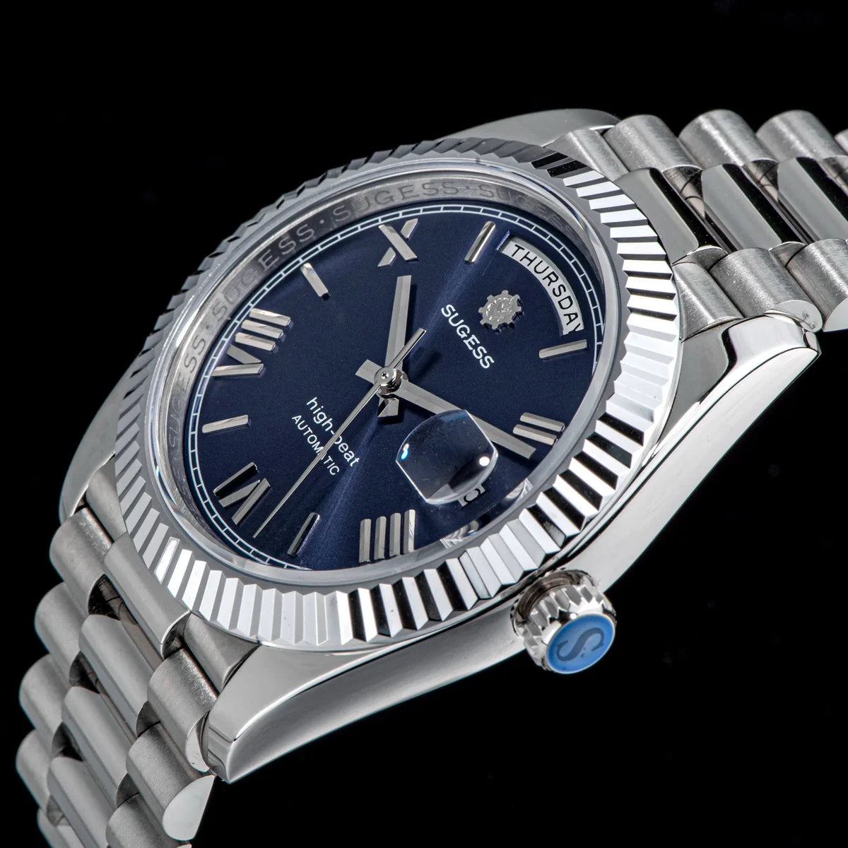 Sugess 40mm Men's Watches Automatic Date Mechanical Day Wristwatch Peacock SL3034 Movement Sapphire Waterproof Luxury Retro New