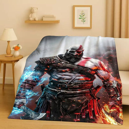HD Kratos God of War Games Cartoon Gamer Flannel Blanket,Ultra Soft Warm Plush Throw for Home Bedroom Bed Sofa Cover Picnic Kids