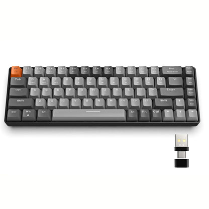 Teclado mecánico inalámbrico RK68 60%, Bluetooth 5.0/2.4GHz con receptor 2 en 1 de doble modo, teclado gaming de 68 teclas intercambiable en caliente