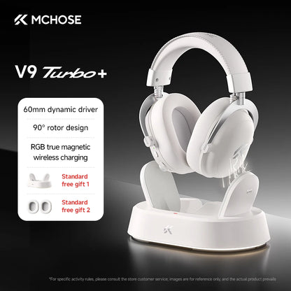 MCHOSE V9 Turbo + Wireless Gaming Headset 60mm 7.1 Surround Sound Professional Esports Headphones With RGB Charging Base