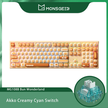 Teclado mecánico inalámbrico Akko MonsGeek MG108B Bun Wonderland, perfil MOG, RGB, 108 teclas, tamaño completo, hot swap, USB / 2.4G / BT 5.0
