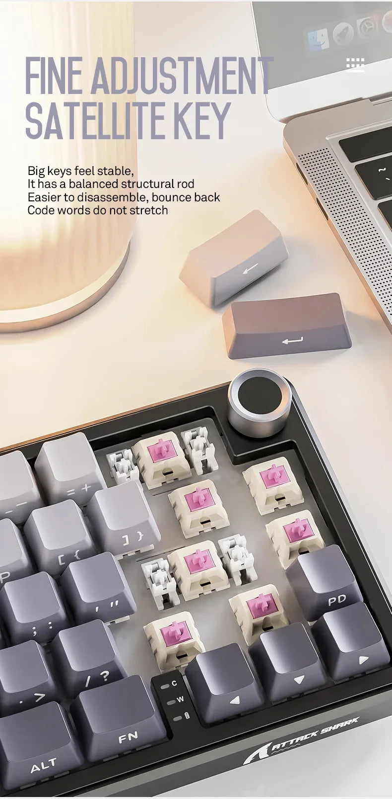 Attack Shark X66 Tastiera meccanica wireless 65% layout compatto, retroilluminazione RGB, gasket mount, hot swap, Bluetooth, USB-C, PBT, batteria ad alta capacità