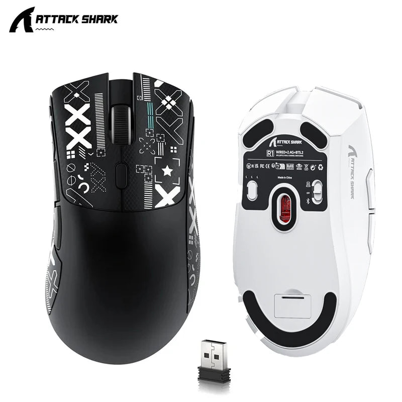 Mouse gaming wireless Attack Shark R1 leggero Bluetooth 2.4G PAW3311 18000DPI ergonomico con macro