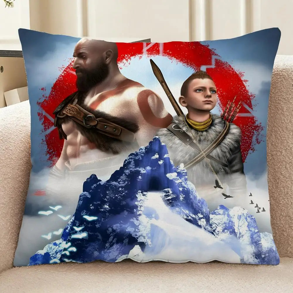 God of War Ragnarok Cushion Cover Washable Linen-Look for Daily Sofa Home Household Room Decor