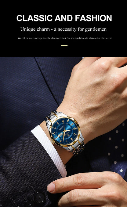 POEDAGAR Top Business Men Quartz Watch Waterproof Date Week Luminous Wristwatch Stainless Steel Fashion Men's Watches Man Clock