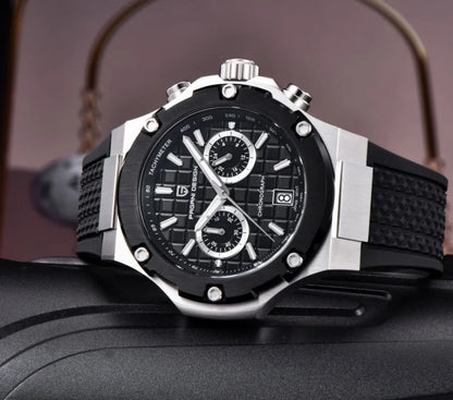 PAGANI DESIGN PD-YS032 Men's Quartz Watch 44mm Japan VK64 Movt Stainless Steel Case Rubber Strap Sapphire Glass 100M Waterproof