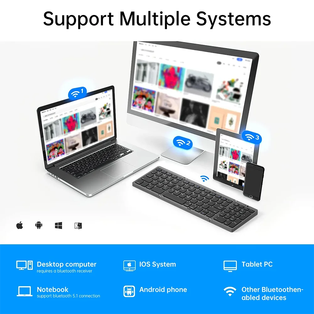Teclado inalámbrico Bluetooth plegable recargable para iPad, móvil, tableta, portátil y oficina, mini teclado inalámbrico