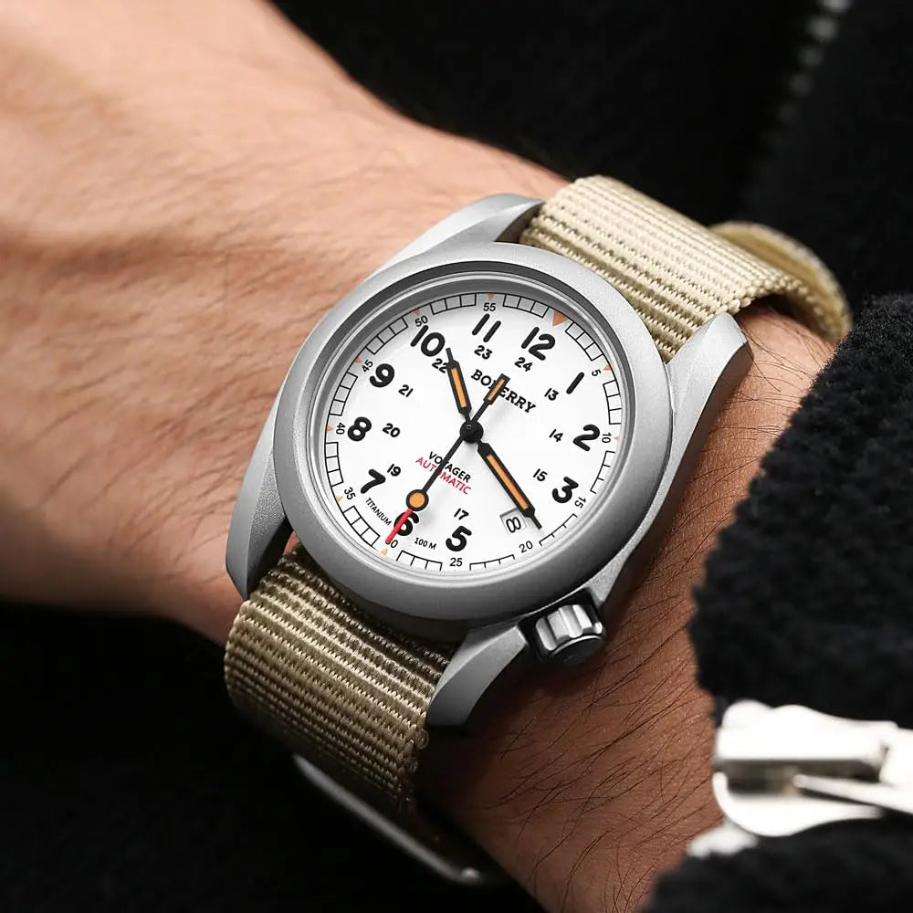 BODERRY Men Automatic Watch 40MM Titanium Pilot Sport Mechanical Wristwatch 100m Waterproof Sapphire C3 Luminous NH35