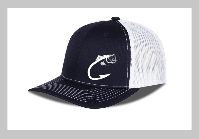 Trucker-kasket med bass-fiskekrog-print, justerbar, unisex, mesh, til fiskeentusiaster, solhat