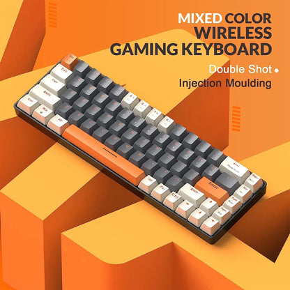 Teclado mecánico inalámbrico RK68 60%, Bluetooth 5.0/2.4GHz con receptor 2 en 1 de doble modo, teclado gaming de 68 teclas intercambiable en caliente