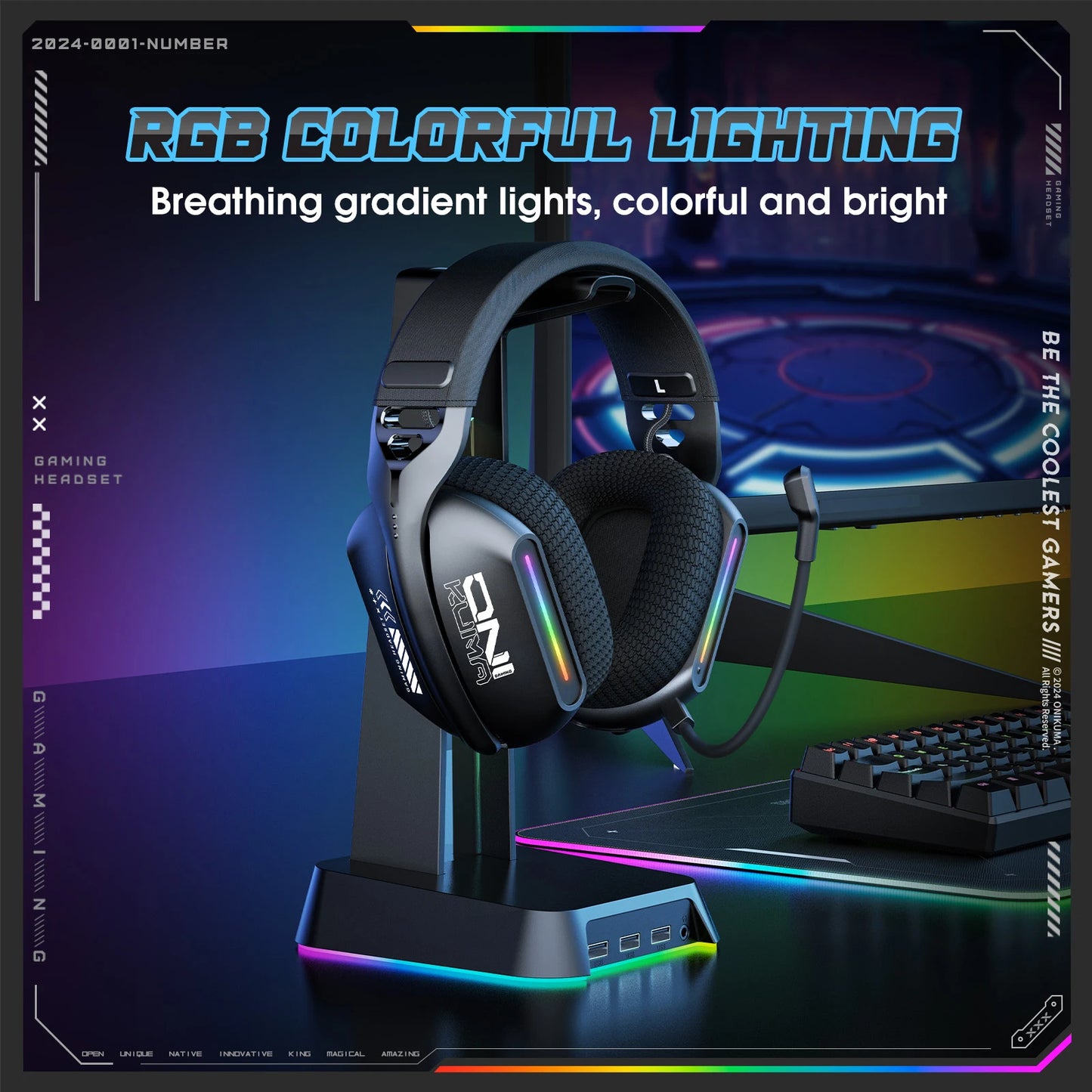 Auriculares gaming inalámbricos Onikuma GT808 RGB – Bluetooth 5.3, 2.4GHz y 3.5mm con micrófono