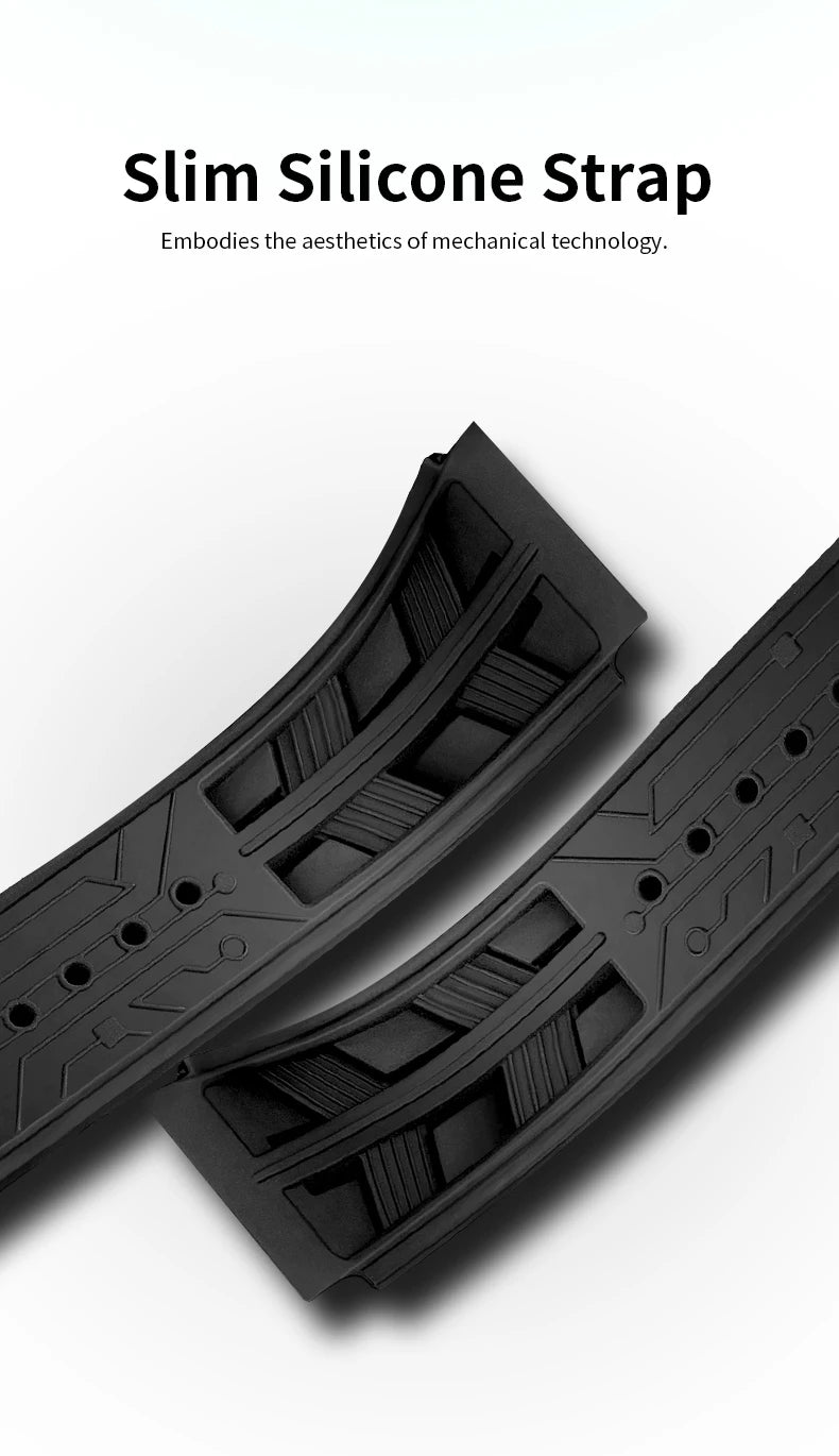 STARKING Luxury Men’s Automatic Mechanical Watch Skeleton Dial Silicone Band Tonneau Design Waterproof Luminous Sport Wristwatch