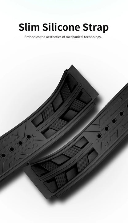 STARKING Luxury Men’s Automatic Mechanical Watch Skeleton Dial Silicone Band Tonneau Design Waterproof Luminous Sport Wristwatch