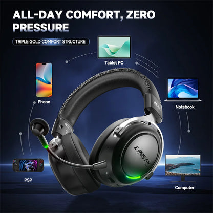 New Wireless Gaming Headphone, Bluetooth 6.0, 53mm Titanium Drivers, 7.1 Virtual Surround Sound, 15ms Zero-Latency, for PC/PS5/Mobile