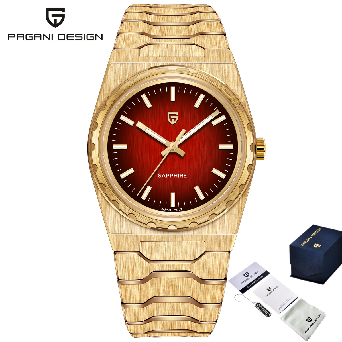 Montre pour homme de luxe PAGANI DESIGN – Édition limitée, verre saphir, cadran rouge, acier inoxydable, étanche – PDYS020