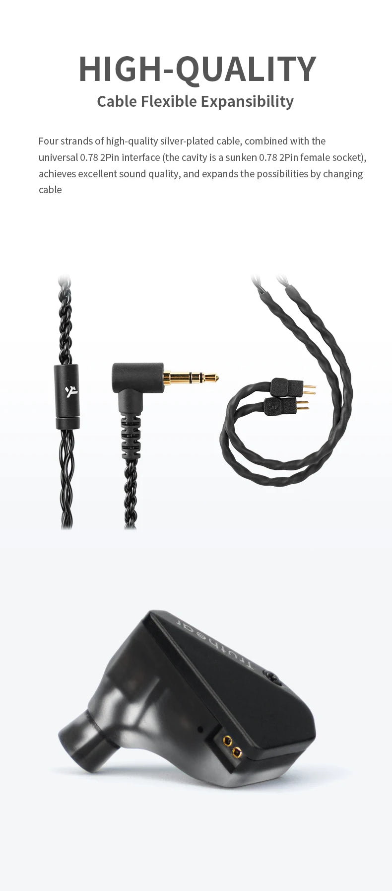 Auscultadores com Fio Híbridos Truthear HEXA 1DD+3BA – Auriculares In-Ear Monitor IEM de Alta Fidelidade com Cabo Banhado a Prata 0.78 2Pin