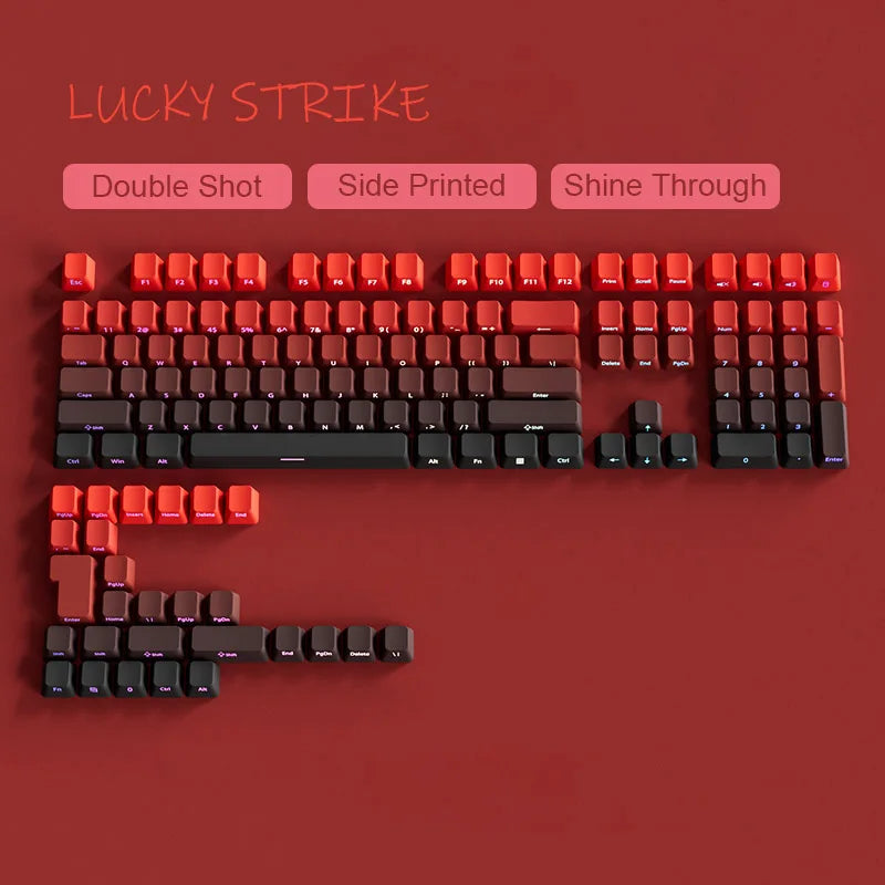 Nuevas teclas para teclado mecánico gaming 60/64/84/98/108 con interruptores MX, 135 teclas OEM PBT con grabado lateral y color degradado rojo y negro