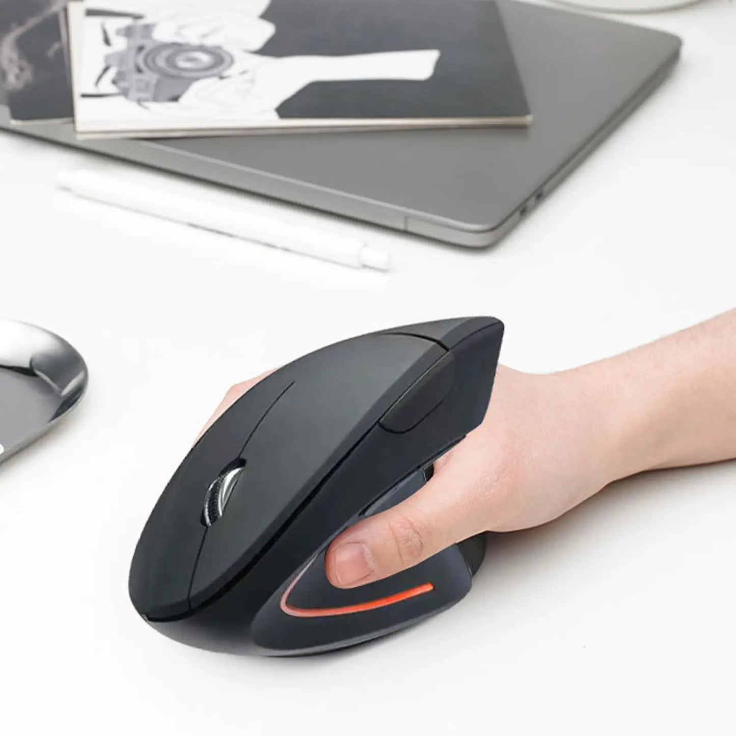 Rato gaming vertical sem fios 2.4G ergonómico 1600DPI para PC, portátil e escritório — mini rato gaming