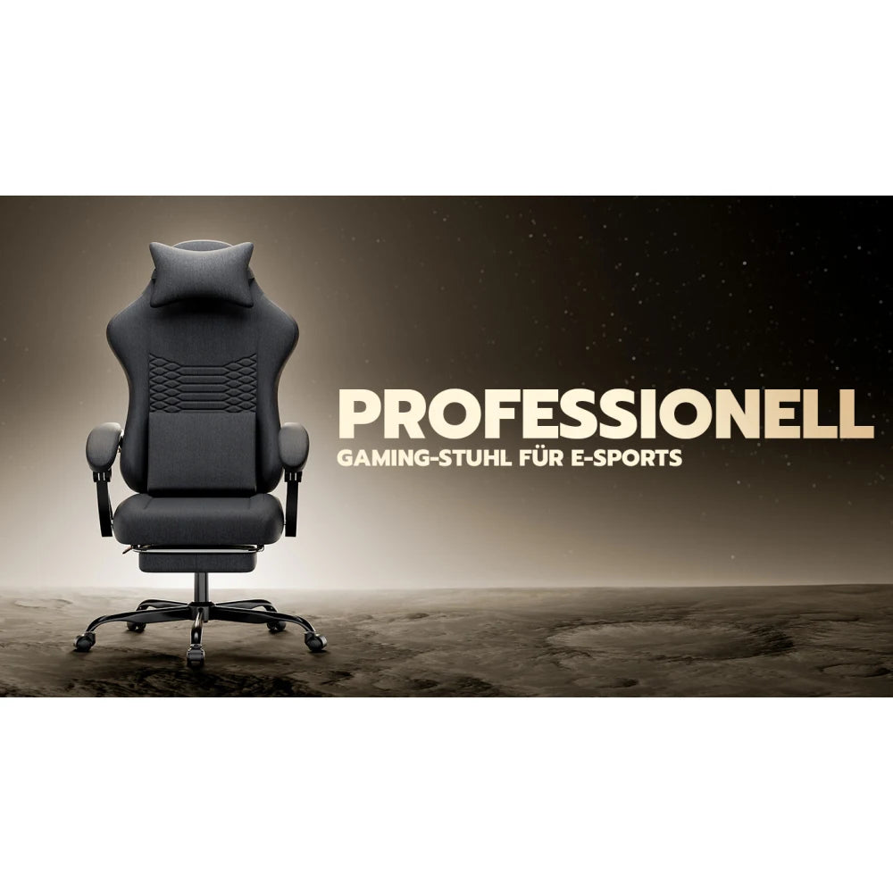 Gaming Chair Fabric Office Chair, Massage Gaming Chair with Headrest, Ergonomic Racing Gaming Seat with Footrest, for Relaxing