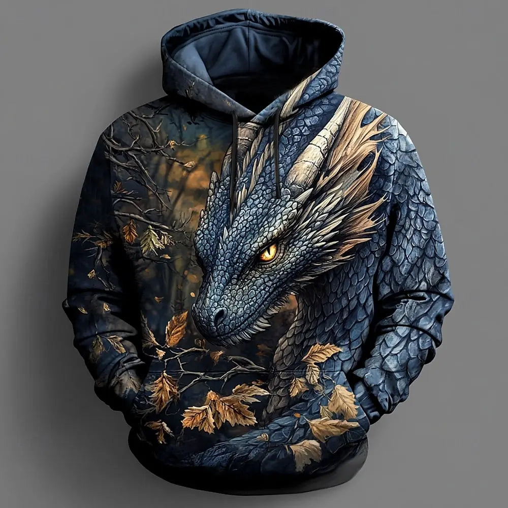 Sweatshirts com capuz 3D Dragon para homem, estilo moderno e arrojado, uso diário, manga comprida, gola redonda, festa, férias, streetwear, outono/inverno, casaco de fato de treino