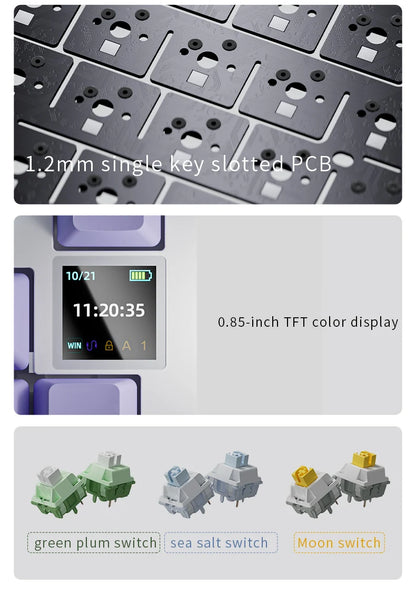 AJAZZ AK820 Tastiera meccanica con layout compatto 70%/illuminazione RGB/switch hot-swappable, con connessione cablata, wireless e Bluetooth