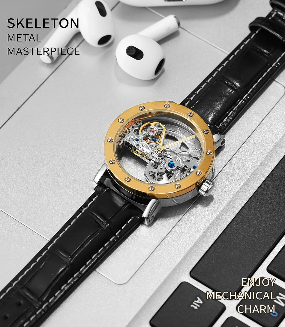 2026 Top Brand Luxury Steel Skeleton Tourbillon Automatic Watch Men's Leather Mechanical Waterproof Luminous Elegant Wrist Clock