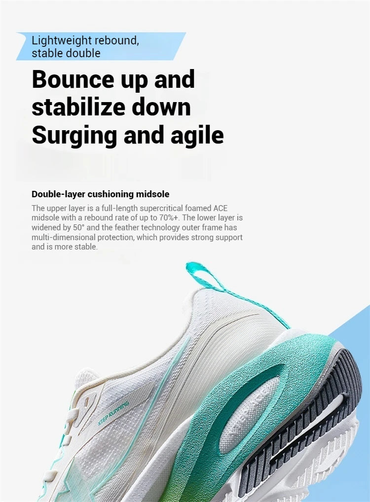 Xtep Lingbu 2.0 Running Shoes Male 2025 Spring ACE Support Feather Foam Sports Shoes Stability Advanced Sneakers 875119110001