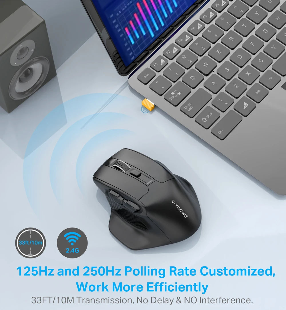E-YOOSO X-31 ratón gaming inalámbrico USB 2.4G grande para manos grandes PAW3212 4800 DPI 5 botones para gamer, ordenador portátil y PC