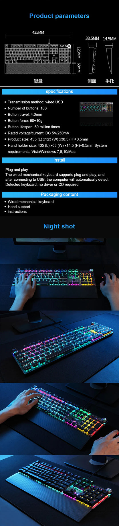 Teclado mecánico AULA F2088 con cable para gaming, perilla multifunción, 104 teclas, retroiluminación Magic y programación de macros Compu