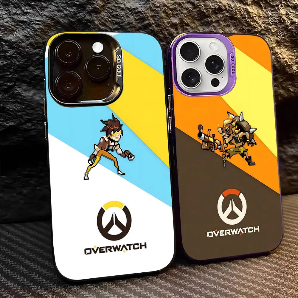Capa para Telemóvel Game O-Overwatch em Estilo Pixel para iPhone 17 16 15 14 13 12 11 Pro MAX, Traseira Mate Antichoque e Anti-Queda